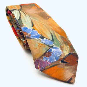 HANDMADE Italian Silk Vibrant Watercolor Floral Impressionist Style Tie